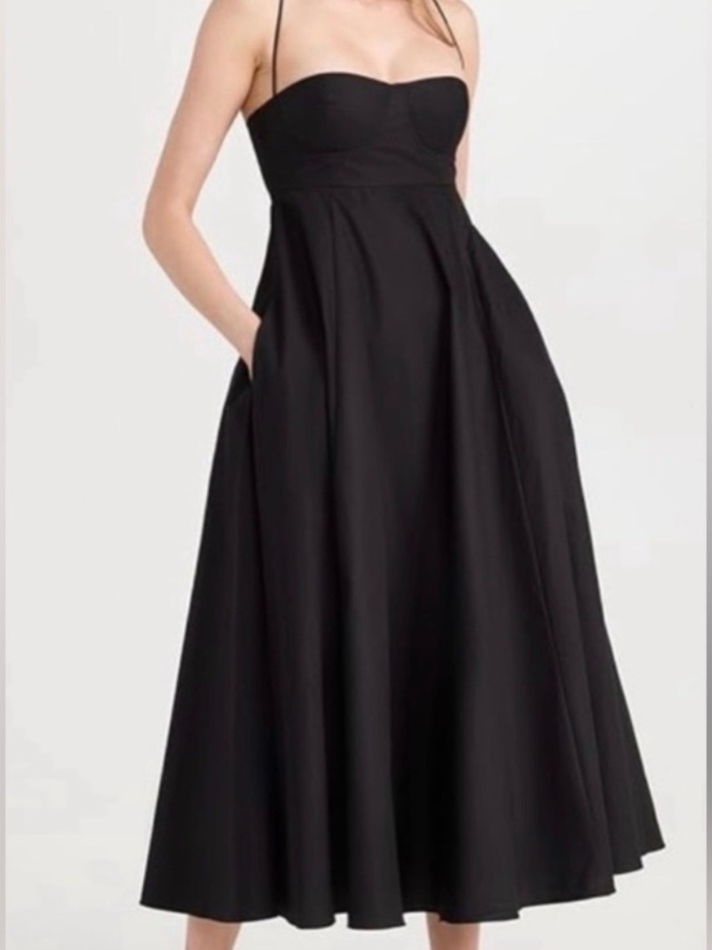 Pixie Market Black Strapless Midi Dress with Pockets